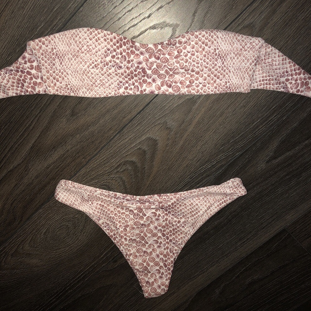 zaful pebble patterned bandeau swim suit set